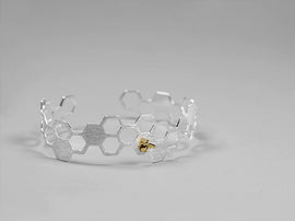 Handcrafted Sterling Silver Honeycomb Bangle w/Baby Bee