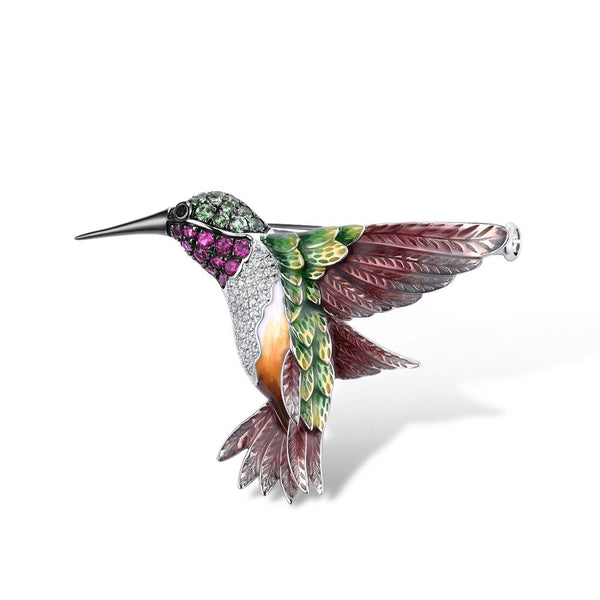 Luxury Handcrafted Hummingbird Brooch w/Swarovski Crystals
