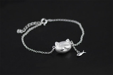Handcrafted Hungry Kitty Sterling Silver Bracelet
