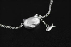 Handcrafted Hungry Kitty Sterling Silver Bracelet