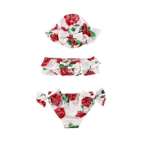 Infant Girls Roses are Red 3-Piece Boutique Bikini Set
