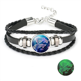 Illuminated Zodiac Men's Genuine Leather Bracelet :: Available in 12 Styles