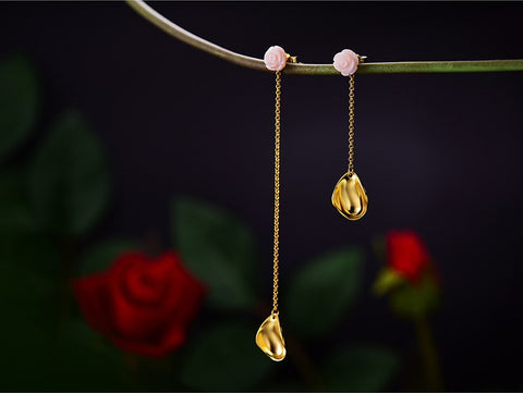 Handcrafted Irregular Rose Petal Dangle Earrings - Available in 2 Colors