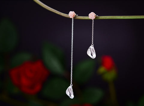 Handcrafted Irregular Rose Petal Dangle Earrings - Available in 2 Colors