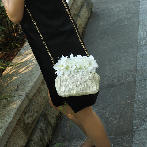 The JoJo Handmade Straw Shoulder Bag with Extra Long Gold Chain
