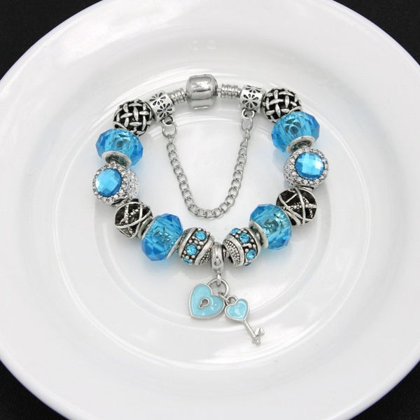 Something Blue - Key to My Heart :: Handmade European Charm Bracelet ::