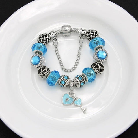 Something Blue - Key to My Heart :: Handmade European Charm Bracelet ::