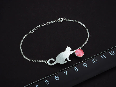 Handcrafted Playful Kitten with Genuine Rose Quartz Ball