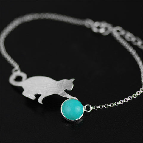 Handcrafted Playful Kitten with Genuine Amazonite Stone