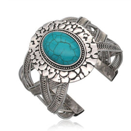 Boho Large Stone Turquoise & Silver  Bracelet