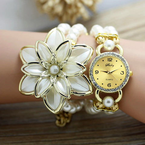 Ladies Large Flower Bracelet Fashion Watch  :: Available in 5 Colors