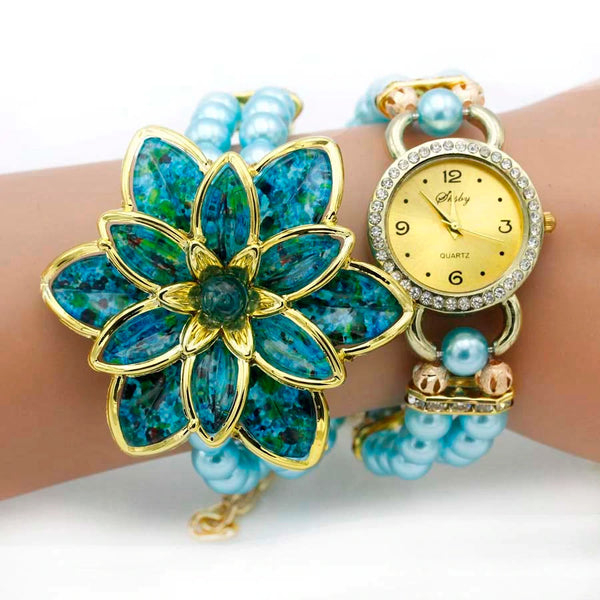 Ladies Large Flower Bracelet Fashion Watch  :: Available in 5 Colors