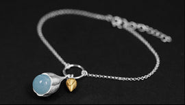 Handcrafted Genuine Aquamarine Crystal New Beginnings Lotus Bud Bracelet