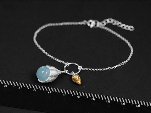 Handcrafted Genuine Aquamarine Crystal New Beginnings Lotus Bud Bracelet