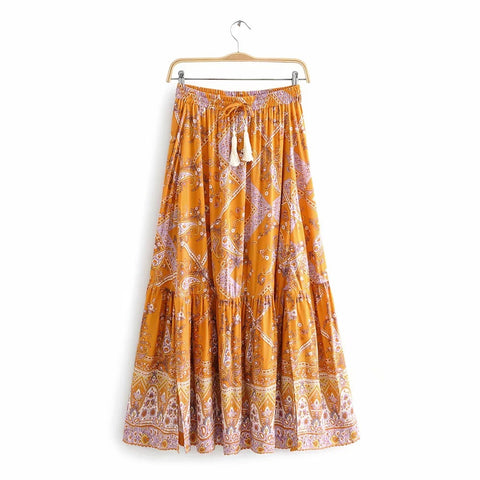 Sunny Vintage Print Whimsly Maxi Skirt