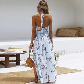 Boho Style Bow Tie Back Summer Maxi Dress - Floral Print