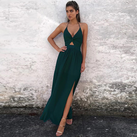 Boho Style Bow Tie Back Summer Maxi Dress - Solid
