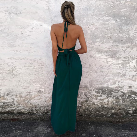 Boho Style Bow Tie Back Summer Maxi Dress - Solid