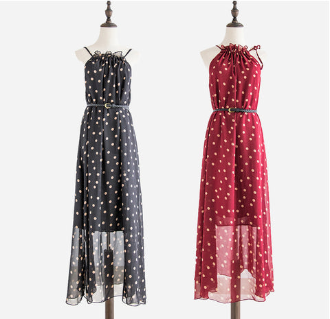 Sassy Chiffon Polka Dot Summer Maxi Dress - 2 Colors