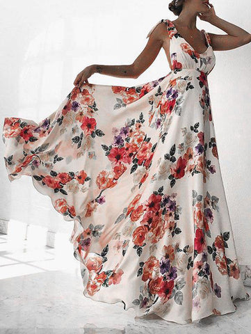 BOHO Rose Garden A-Line Summer Maxi Dress