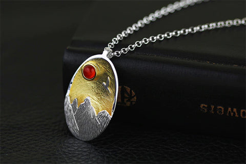 Handcrafted Mountain Sunset in Red Agate Necklace