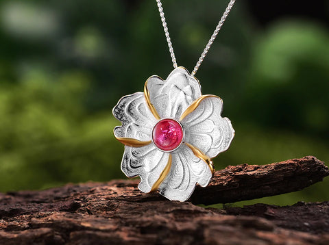 Handcrafted Peony And Tourmaline Necklace