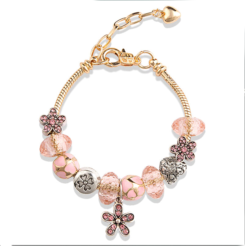 Pink Crystal Daisies :: Handmade European Charm Bracelet ::