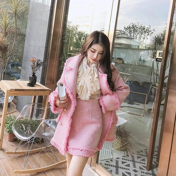 Boutique Collection :: Pink Frills Tweed Pea Style Coat