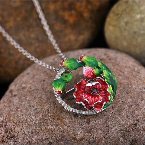 Hand Crafted Poppy Dual Brooch or Pendant