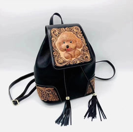 Sweet Puppy Pack Hand Carved Genuine Leather Backpack - VERY Limited Quantities