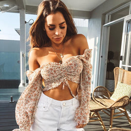 Boho Style Stretch Floral Midriff Top