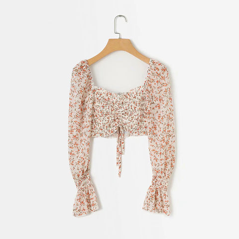 Boho Style Stretch Floral Midriff Top