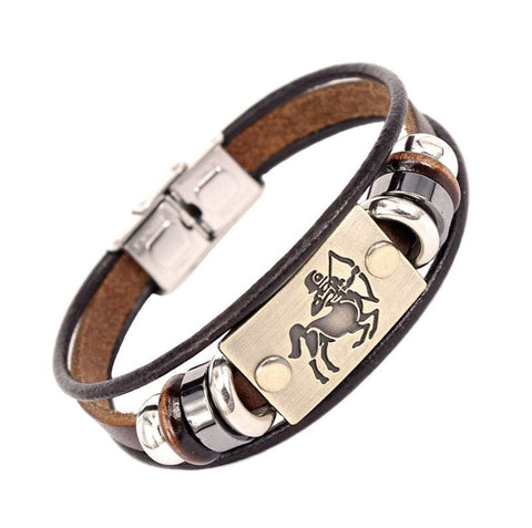 Men's Hand Crafted Genuine Leather Horoscope Bracelets