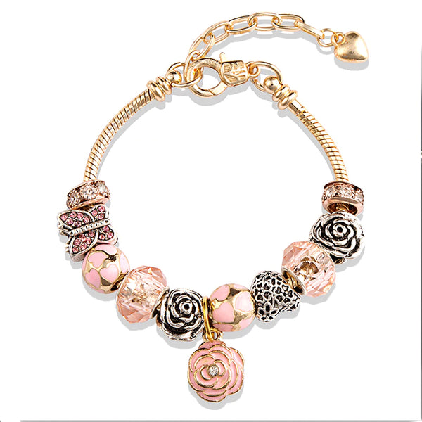 Sculpted Rose & Butterflies :: Handmade European Charm Bracelet :: BEST SELLER!