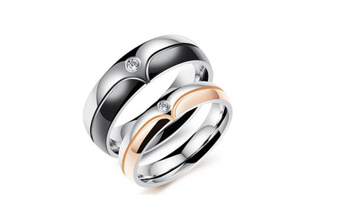 Silver Black or Silver Gold Couples Rings