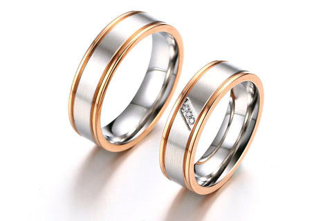 Silver with Gold Trimmed Couple Ring Set
