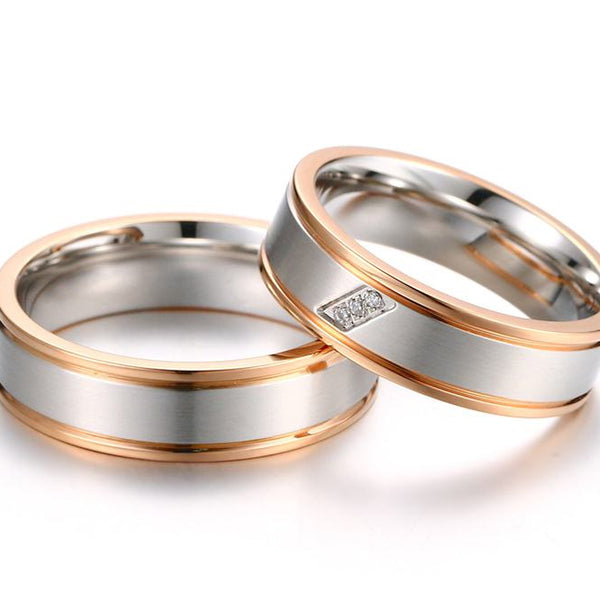 Silver with Gold Trimmed Couple Ring Set