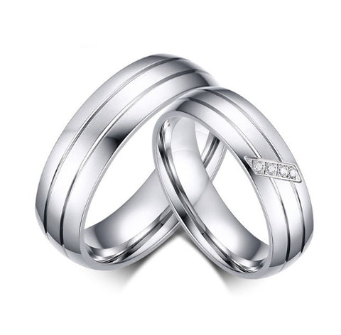 Sleek Stainless & Crystal Couples Ring