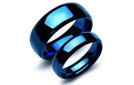 High Polished Slick Blue Couples Ring Set