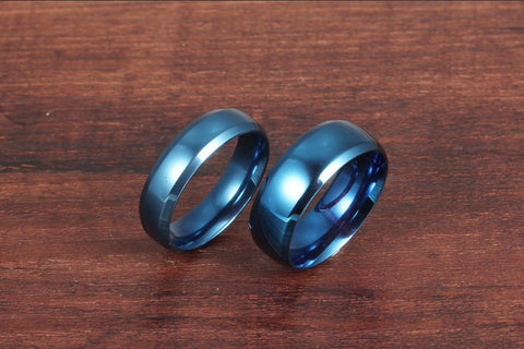 High Polished Slick Blue Couples Ring Set