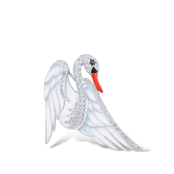 Loving Embrace White Swan Luxury Brooch