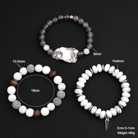 Bohemian Lava and  Natural Stone 3-Piece Stack Bracelet