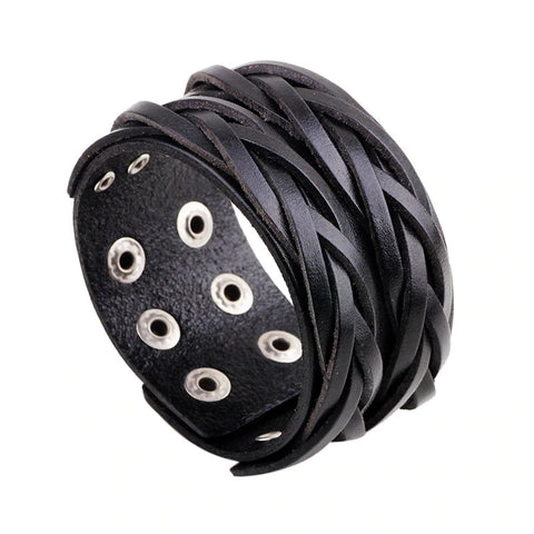 Style 101 - Men's Hand Tooled Braided Genuine Leather Cuff Bracelet