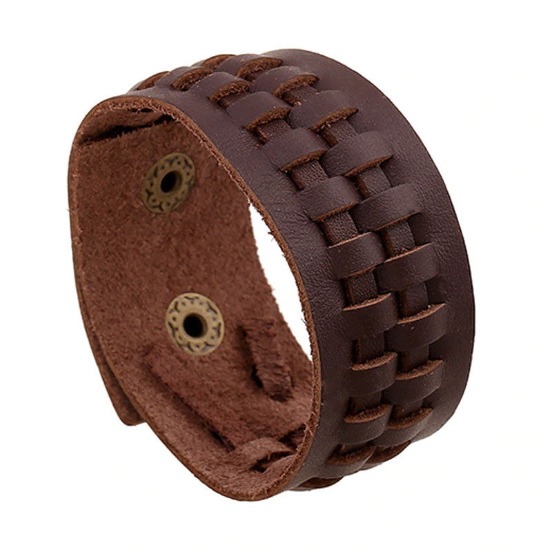 Style 105 - Men's Hand Tooled Single Weave Genuine Leather Cuff Bracelet