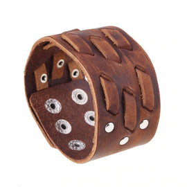 Style 110 - Men's Hand Tooled Under Weave  Genuine Leather Cuff Bracelet