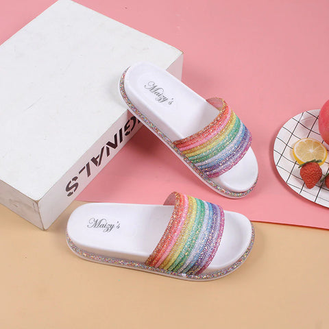 Style 112 Rainbow Glitter Slip On Beach Sandals :: Available in 2 Colors & 2 Styles