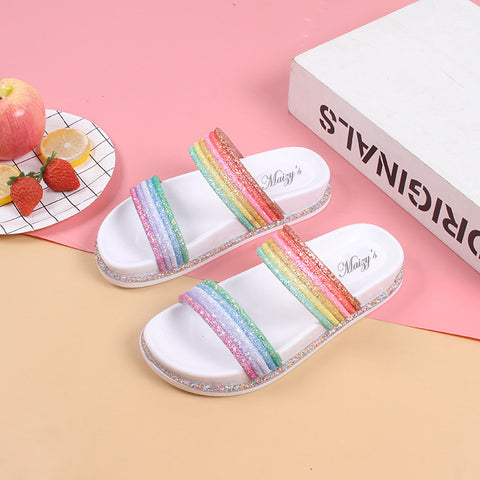 Style 112 Rainbow Glitter Slip On Beach Sandals :: Available in 2 Colors & 2 Styles