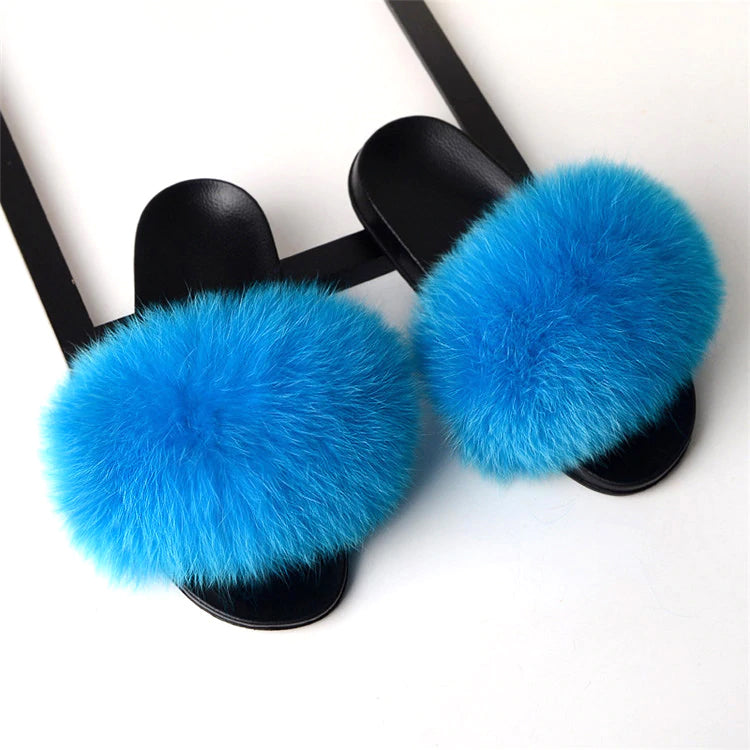 Style 113 Luxury Faux Fur Slippers ::  Sky Blue  :: BEST SELLER!