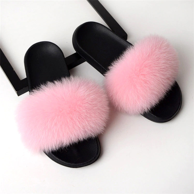 Style 113 Luxury Faux Fur Slippers ::  Pink  :: BEST SELLER!