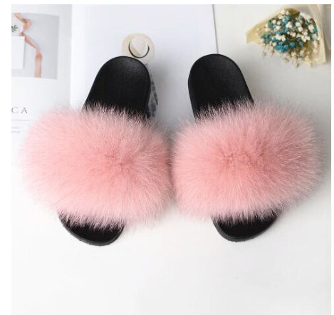 Style 113 Luxury Faux Fur Slippers ::  Cotton Candy